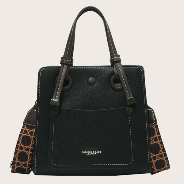 

Letter Graphic Satchel Bag, Black