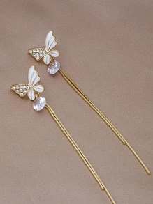 Cubic Zirconia Butterfly Decor Drop Earrings - Yellow Gold - View 1