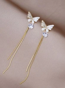 Cubic Zirconia Butterfly Decor Drop Earrings - Yellow Gold - View 2
