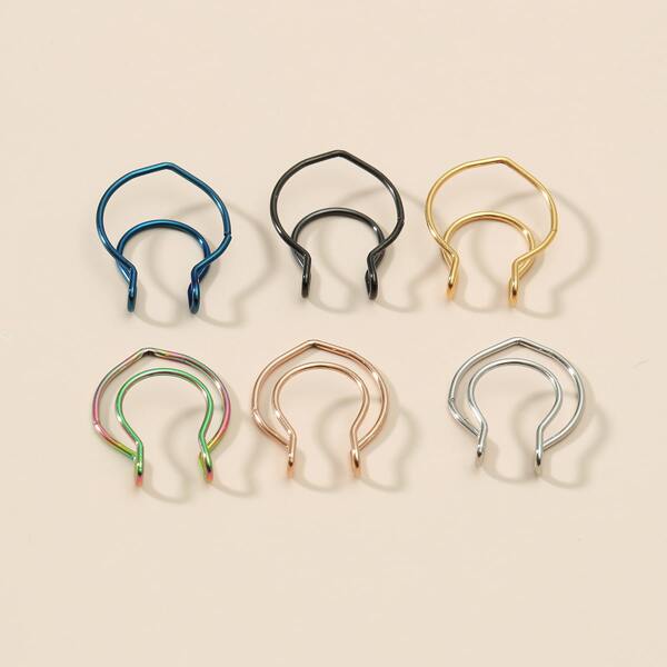 

6pcs Men Stainless Steel Nose Ring, Multicolor