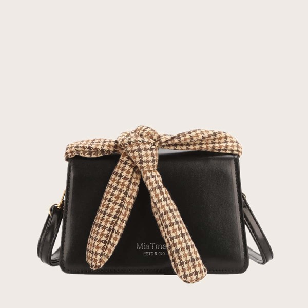 

Houndstooth Bow Tie Crossbody Bag, Black