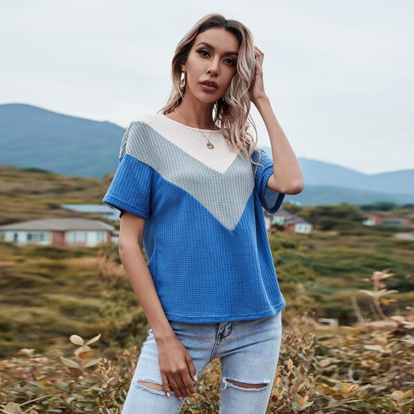 

Chevron Colorblock Waffle Knit Tee, Multicolor