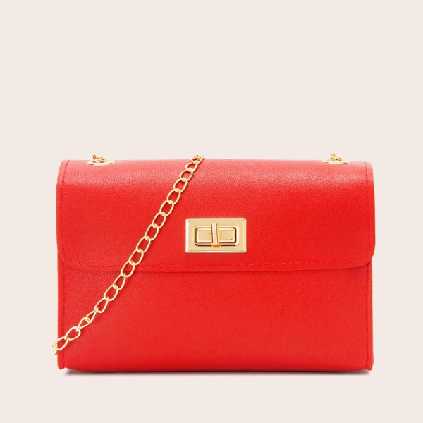 

Turn-lock Flap Chain Crossbody Bag, Red