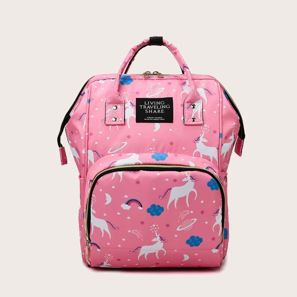 

Unicorn Print Baby Nappy Bag, Hot pink