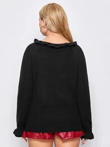 SHEIN Unity Áo len Plus Size Xù màu trơn Giải trí - màu đen - Xem 2