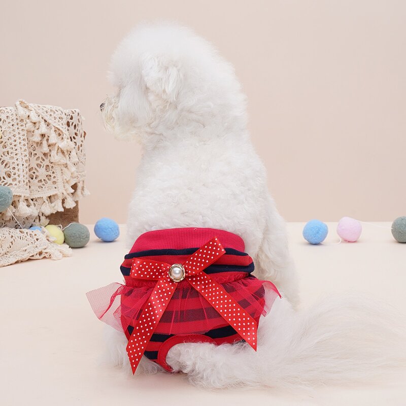 

Bow Decor Striped Pet Sanitary Pant, Red