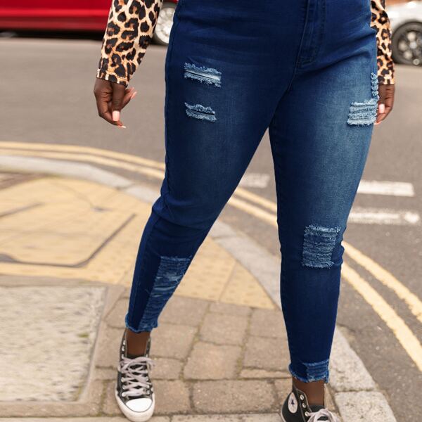 

Plus High Waist Ripped Skinny Jeans, Medium wash