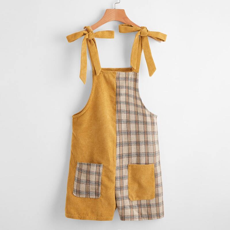 

Contrast Plaid Pocket Jumpsuit, Multicolor