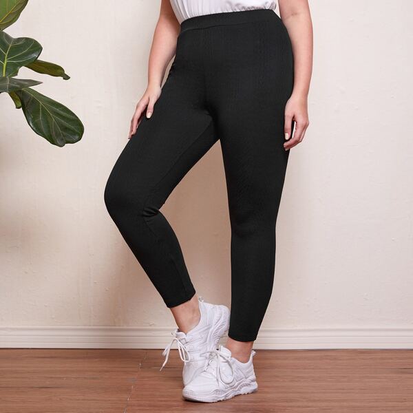 

Plus High Waist Solid Leggings, Black