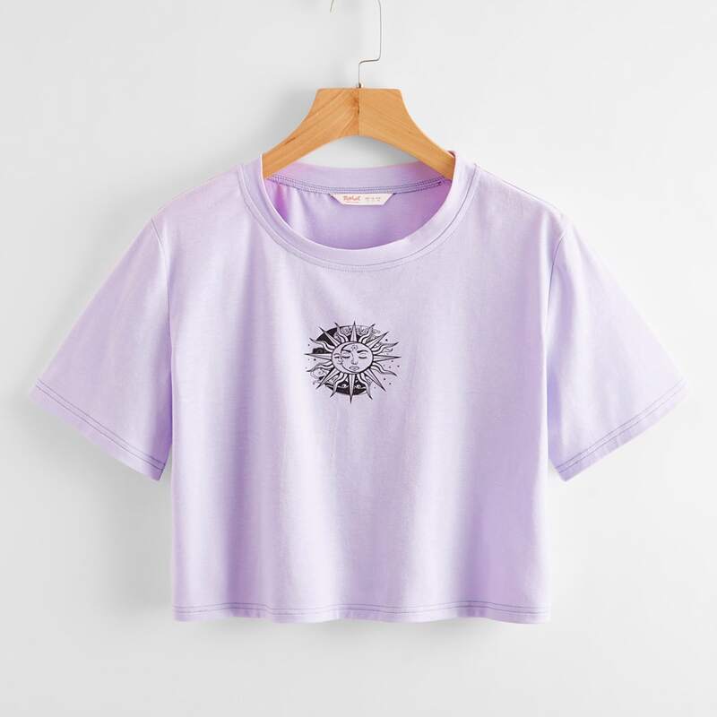 

Sun & Moon Graphic Crop Tee, Lilac purple