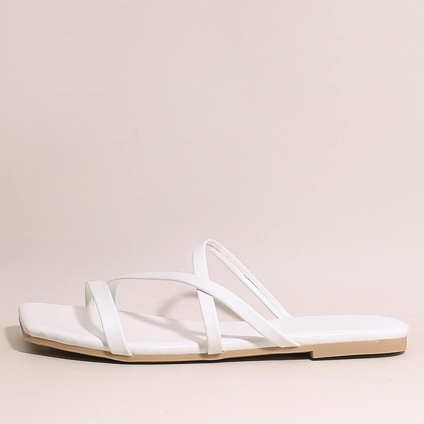 

Plain Thin Strap Slide Sandals, White
