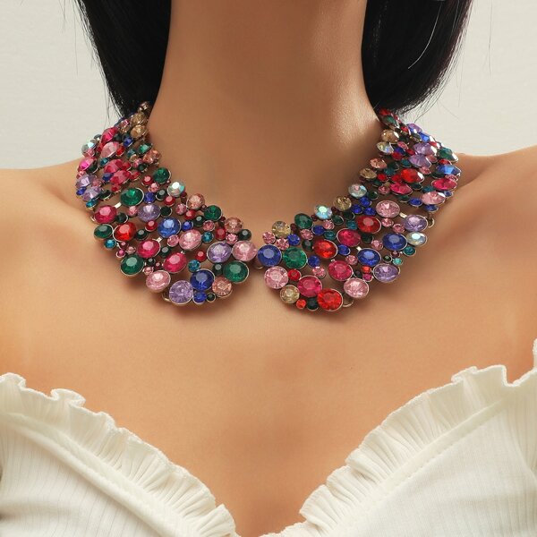

Colorful Rhinestone Decor Necklace, Multicolor