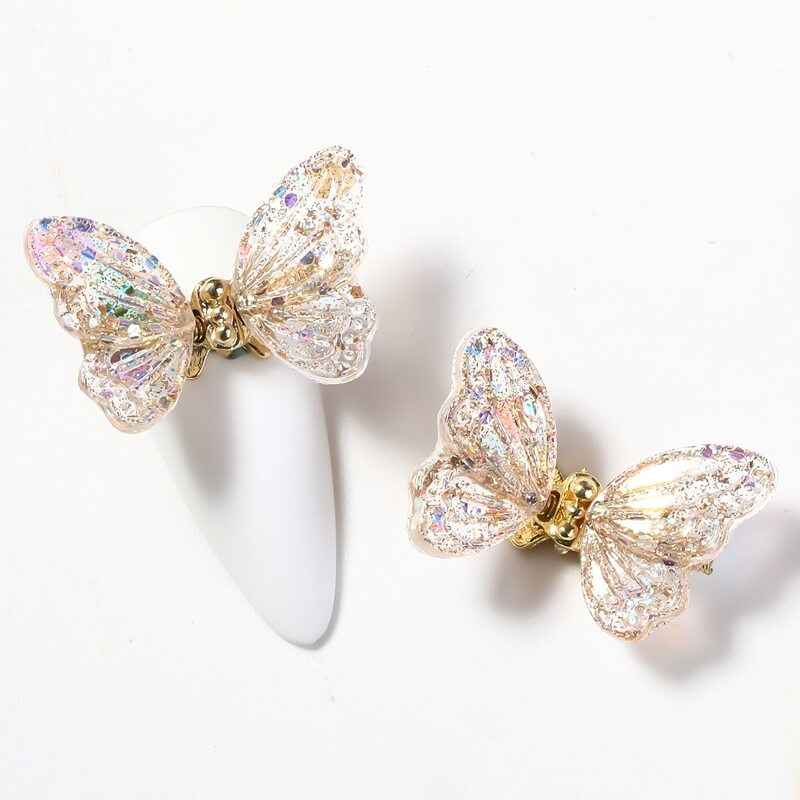 

1pc Butterfly Shaped Nail Art Decoration, Apricot