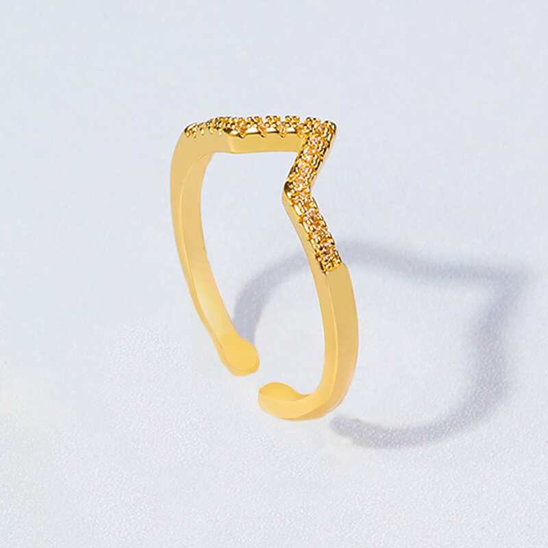

Zircon Decor Cuff Ring, Gold