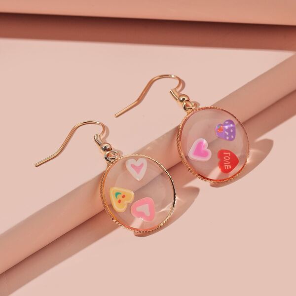 

Heart Decor Round Drop Earrings, Multicolor