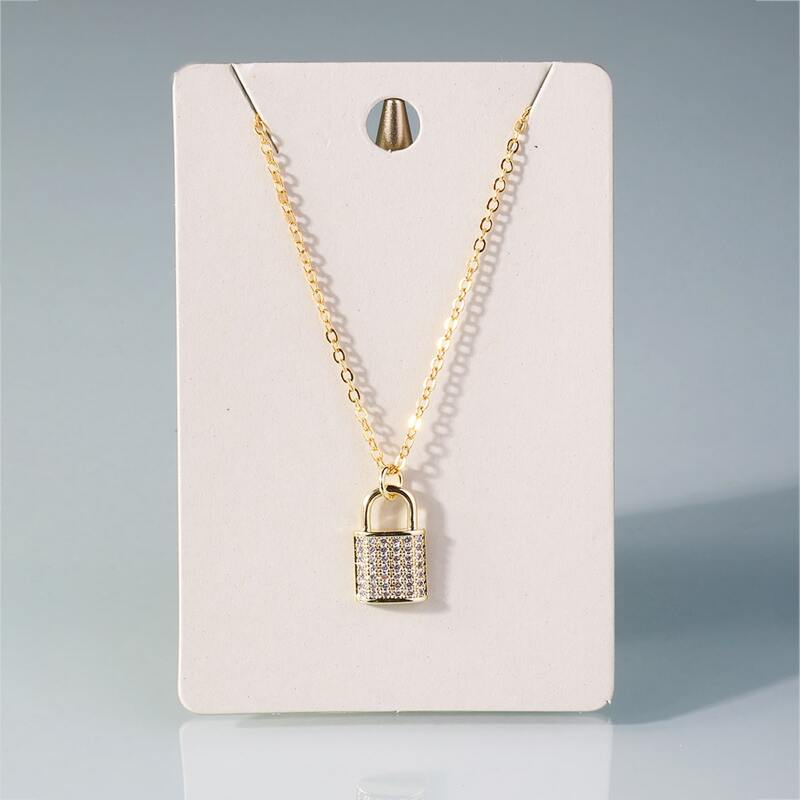 

Rhinestone Lock Charm Necklace, Gold