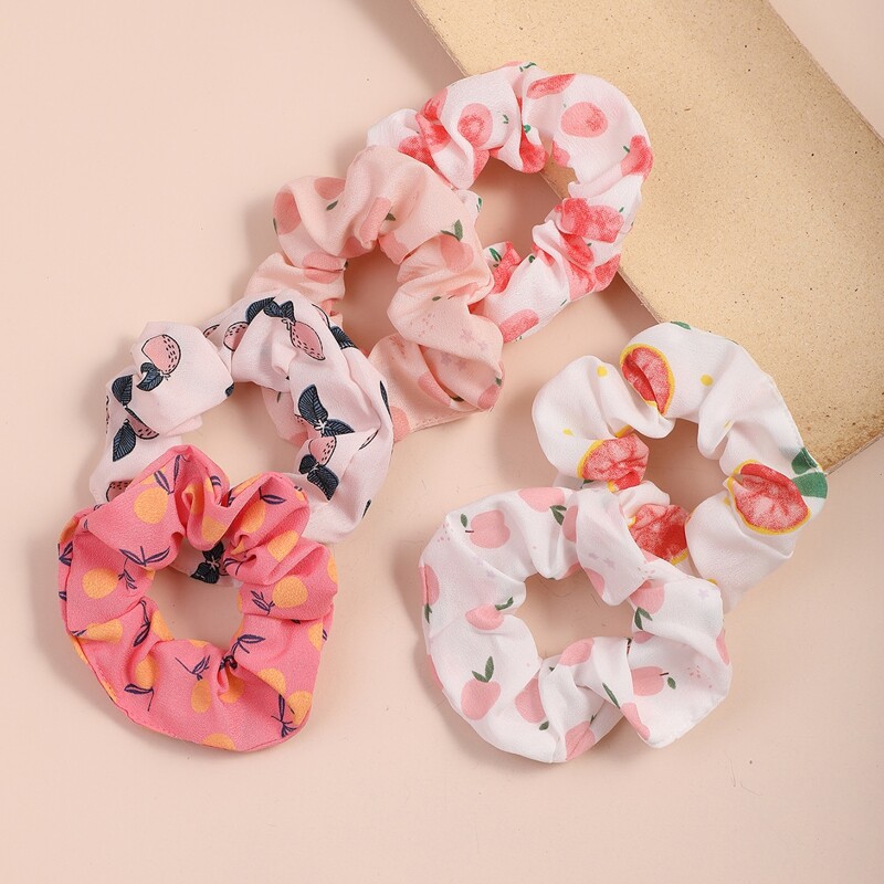 

6pcs Fruit Pattern Scrunchie, Pink