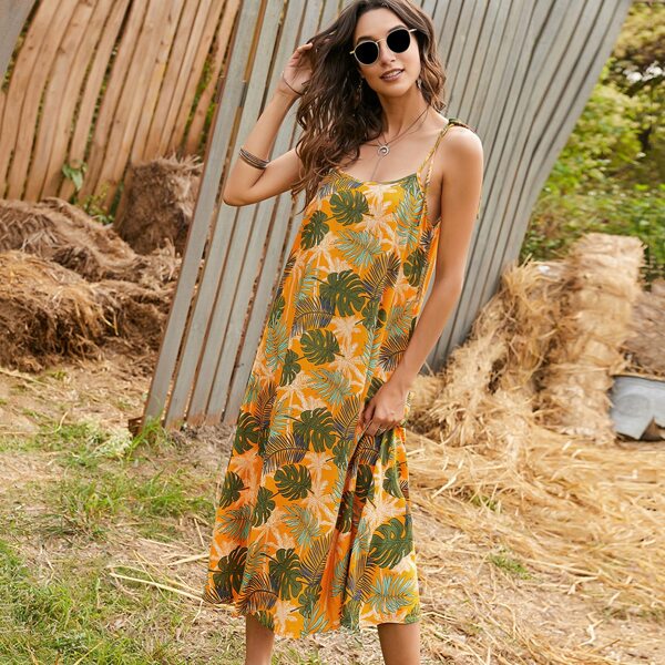 

Knot Straps Tropical Print Cami Dress, Multicolor