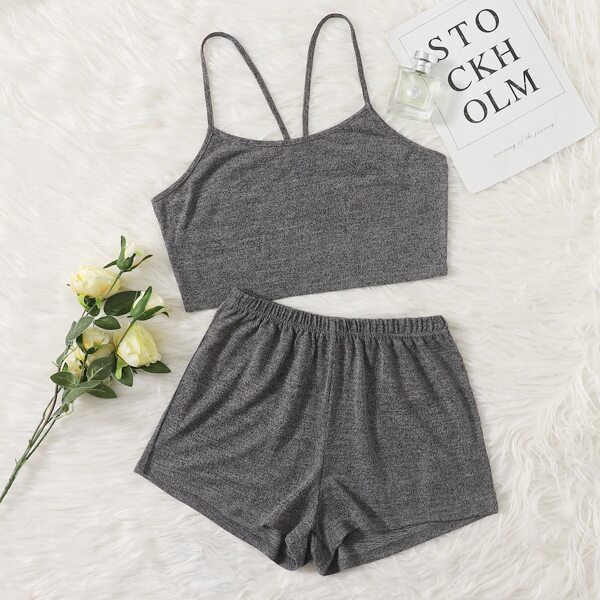 

Marled Knit Cami Crop Top & Shorts PJ Set, Grey