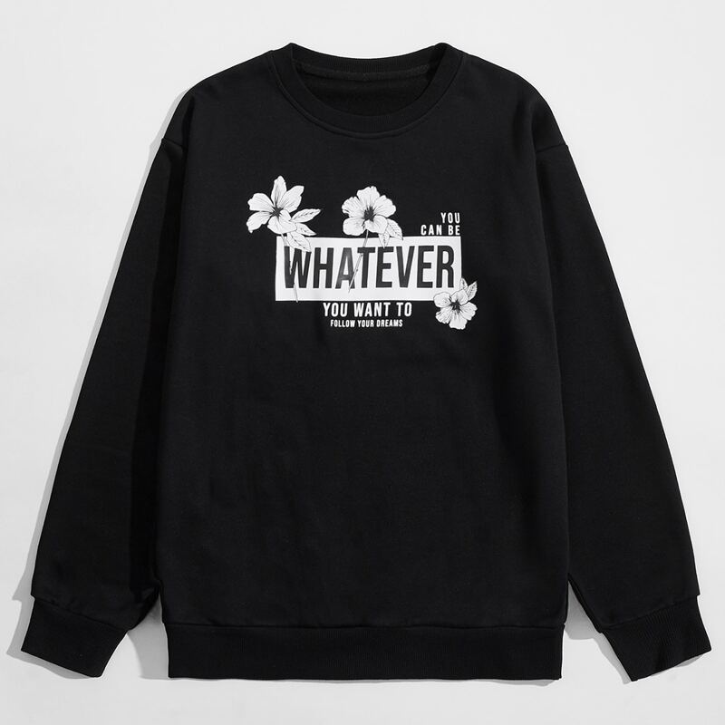 

Guys Floral & Letter Graphic Sweatshirt, Black