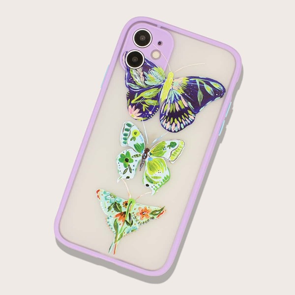 

Butterfly Print Contrast Frame iPhone Case, Purple