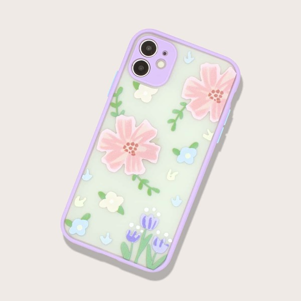 

Flower Pattern Contrast Frame iPhone Case, Purple