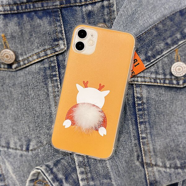 

Fluffy Pom-pom Decor Deer iPhone Case, Orange