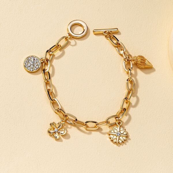 

Rhinestone Round Charm Bracelet, Gold