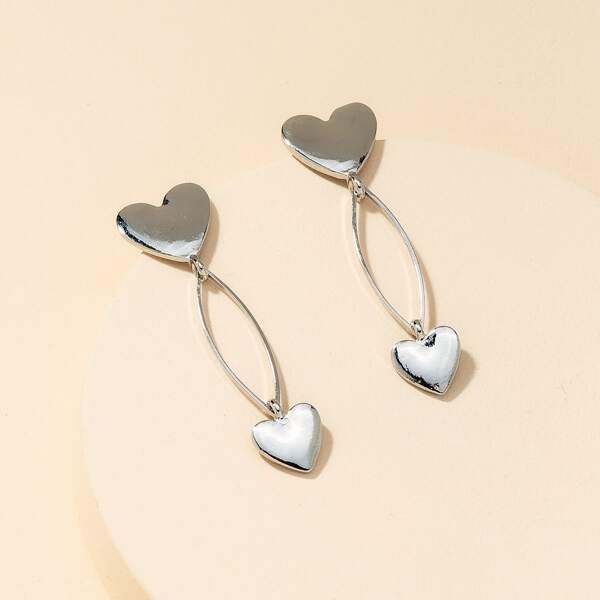 

Solid Heart Drop Earrings, Silver