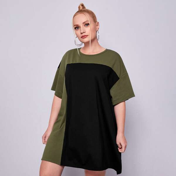 

Plus Drop Shoulder Colorblock Tee Dress, Multicolor