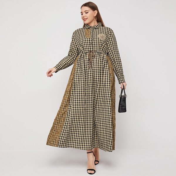 

Plus Gingham Print Drawstring Waist Shirt Dress, Multicolor