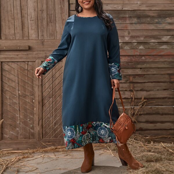 

Plus Dragonfly Print Tunic Dress, Navy blue