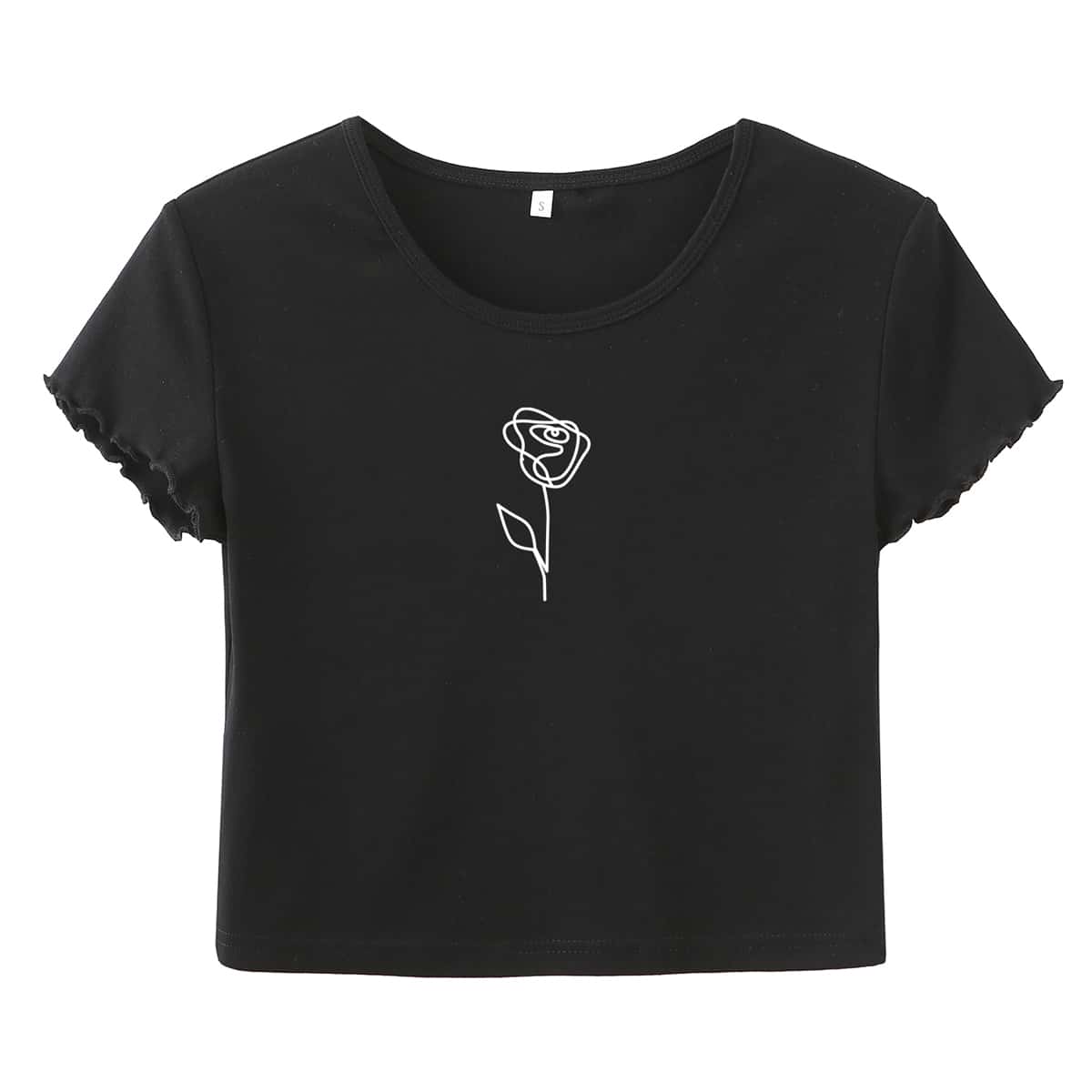 

Lettuce Edge Floral Print Crop Tee, Black
