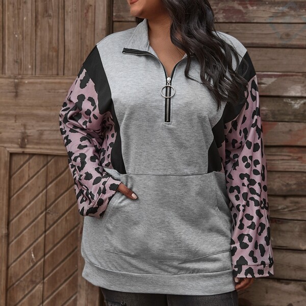 

Plus O-Ring Zipper Colorblock Sweatshirt, Multicolor