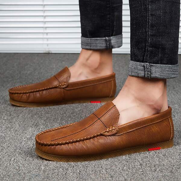 

Men Stitch Trim Loafers, Brown