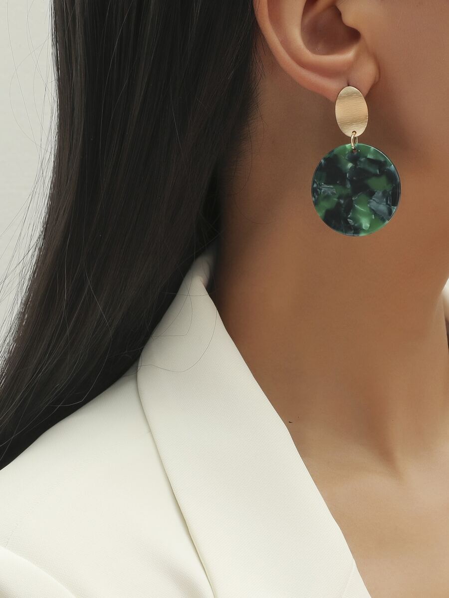 幾何和圓形裝飾耳墜 - 綠色 - 查看 1