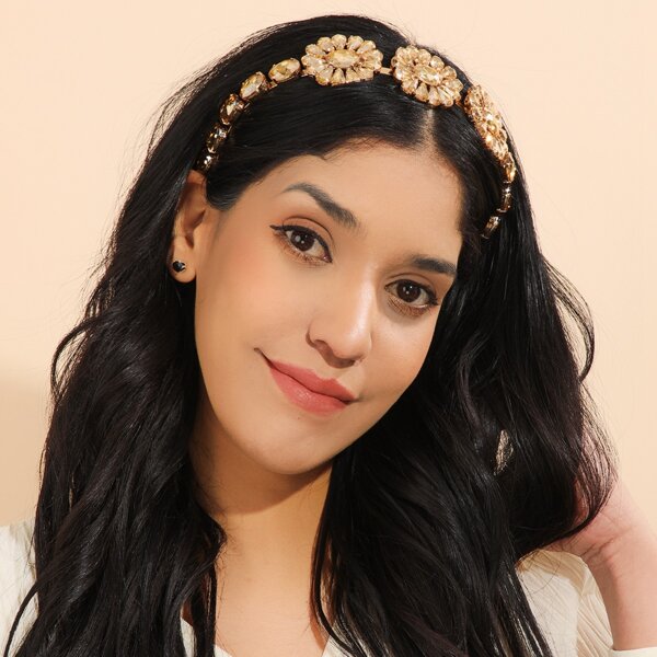 

Rhinestone Flower Decor Hair Hoop, Gold