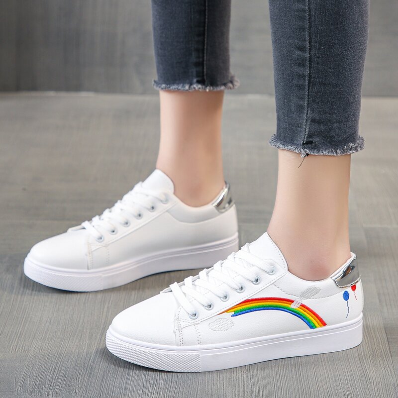 

Rainbow Lace-up Front Skate Sneakers, Silver