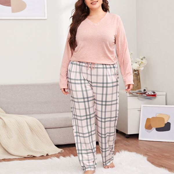 

Plus 1pc Plaid Sleep Pants, Multicolor