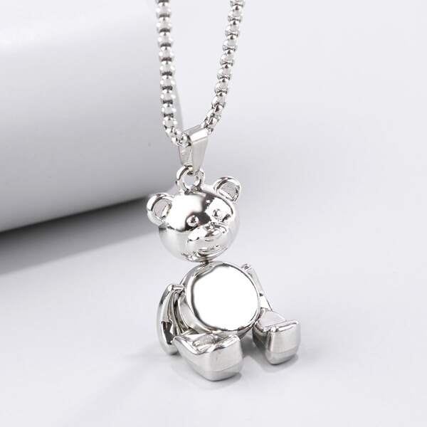

Men Bear Charm Necklace, Silver