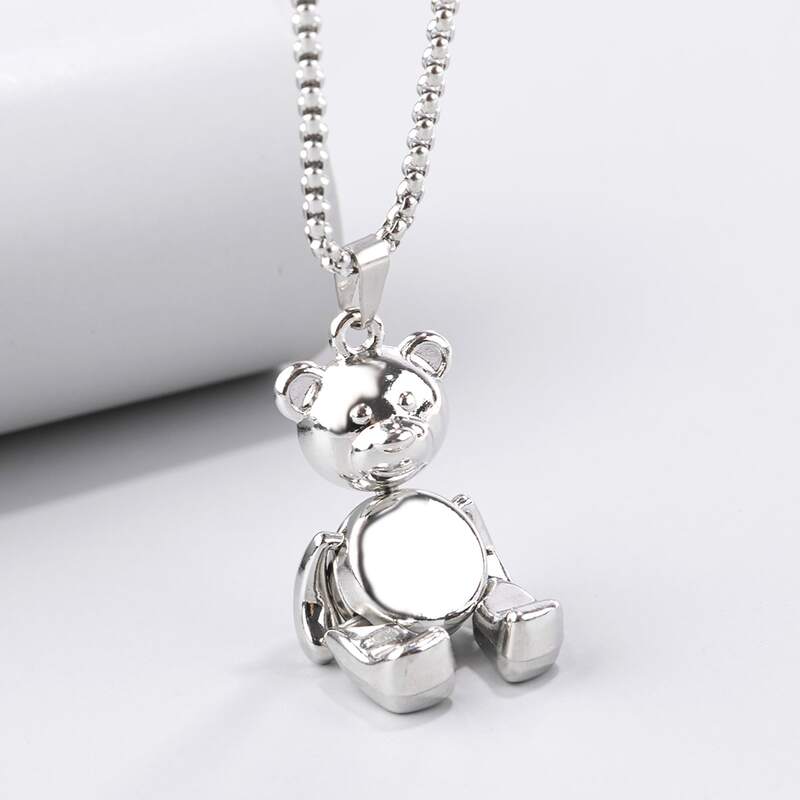 

Guys Bear Charm Necklace, Silver