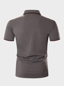 Manfinity Homme 男士拼接邊polo襯衫 - 深灰色 - 查看 2