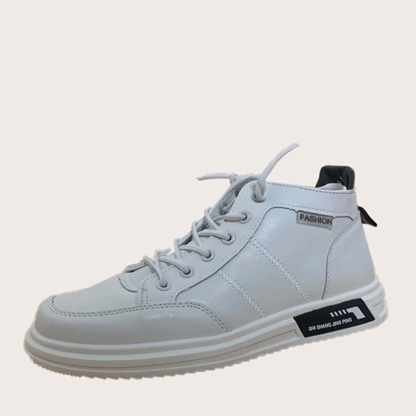 

Men Letter Patch High Top Skate Shoes, White