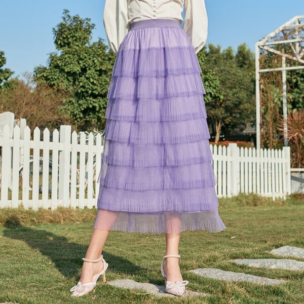 

Layered Mesh Overlay Skirt, Lilac purple