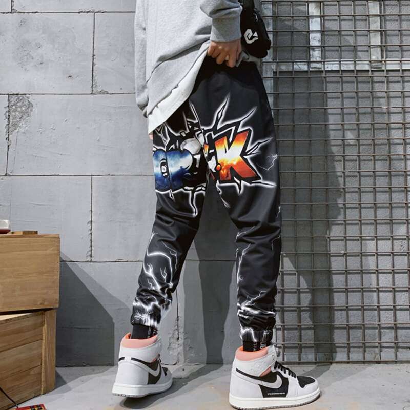 

Guys Lightning & Letter Graphic Sweatpants, Black