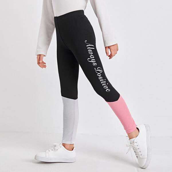 

Girls Letter Graphic Colorblock Leggings, Multicolor
