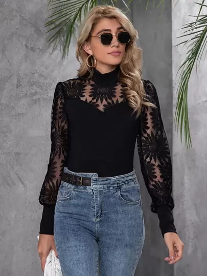 EMERY ROSE Laço Contraste Simples elegante Top