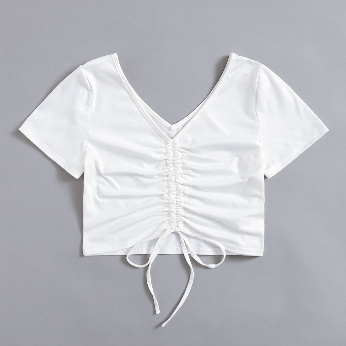 

Solid Drawstring Crop Tee, White