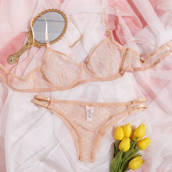 

Dobby Mesh Underwire Lingerie Set, Dusty pink