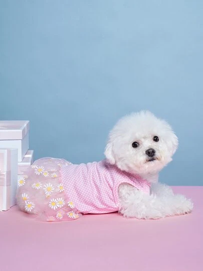Vestidos para Mascotas Malla en contraste Floral - Suministros para mascotas